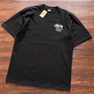 Men's Stussy Bear Print Round Neck Black Short Sleeves
